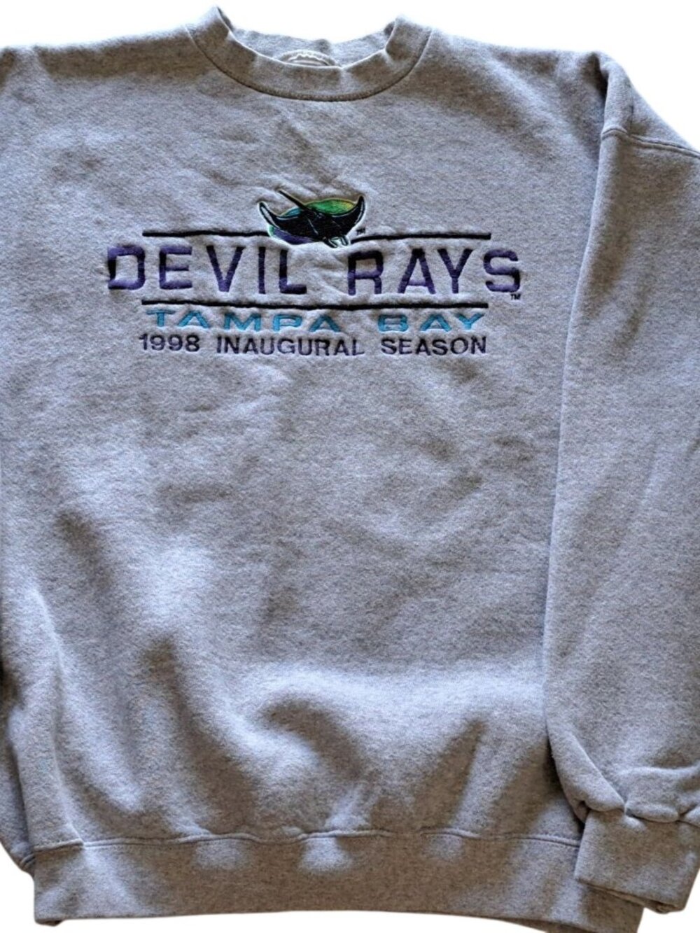 Vtg Tampa Bay Devil Rays 1998 Inaugural Season Gray Sweatshirt Embroidered  S